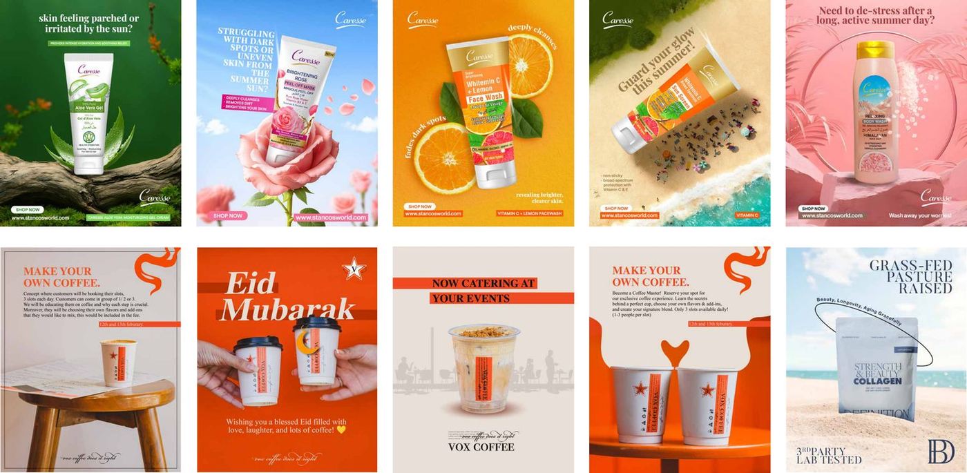 Caresse product campaign grid