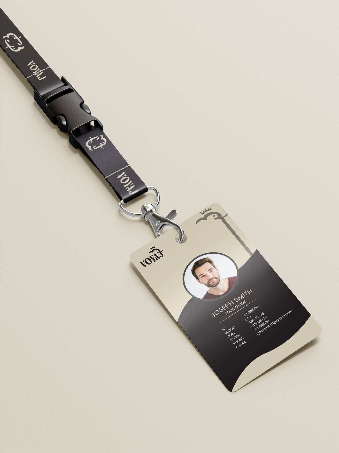 Voyaj staff badge and lanyard
